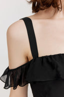 Vestido asimétrico con volantes Calla en georgette de seda