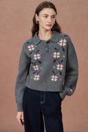 Fika Bloemen Gebreid Polo Shirt in Merino Wol Gebreid
