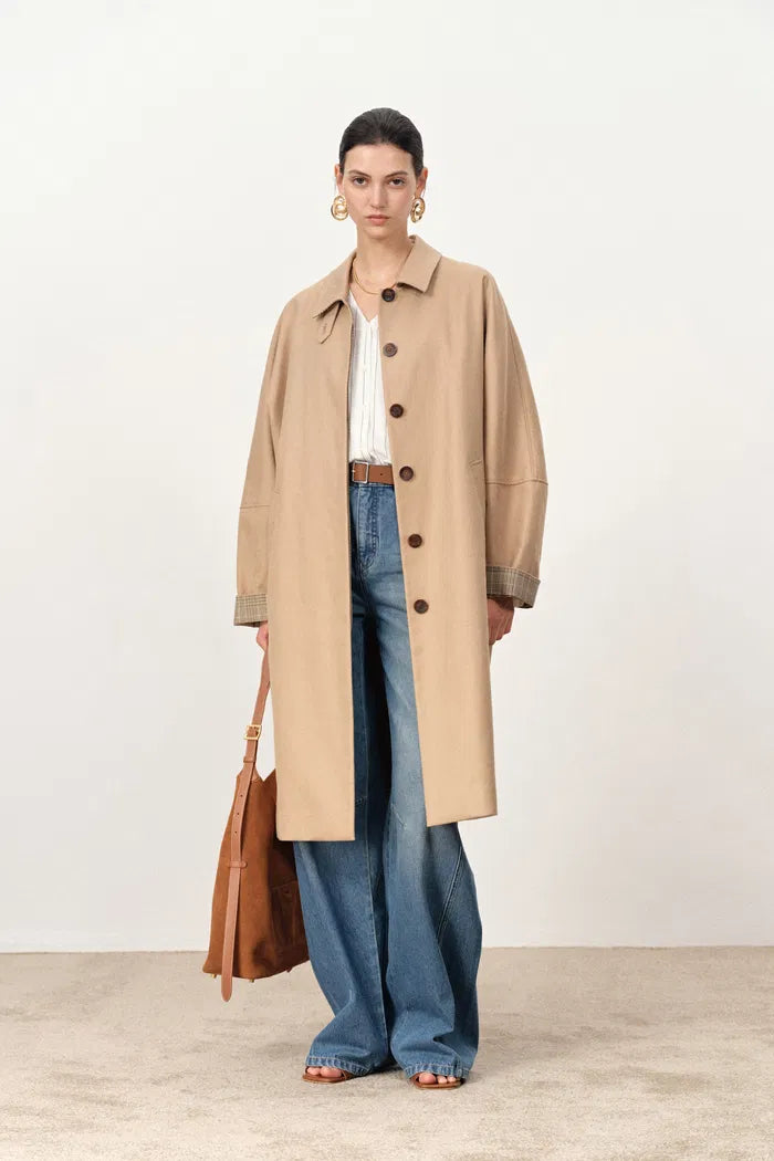 Yvette Single Breasted Double Pocket Trench Coat in Cotton