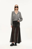 Riddle Denim and Semi Transparent Skirt Set in Thin Denim