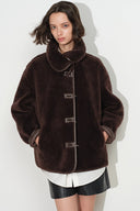 Hazel Black Reversible Shearling Jacket in 100% Wool Pile