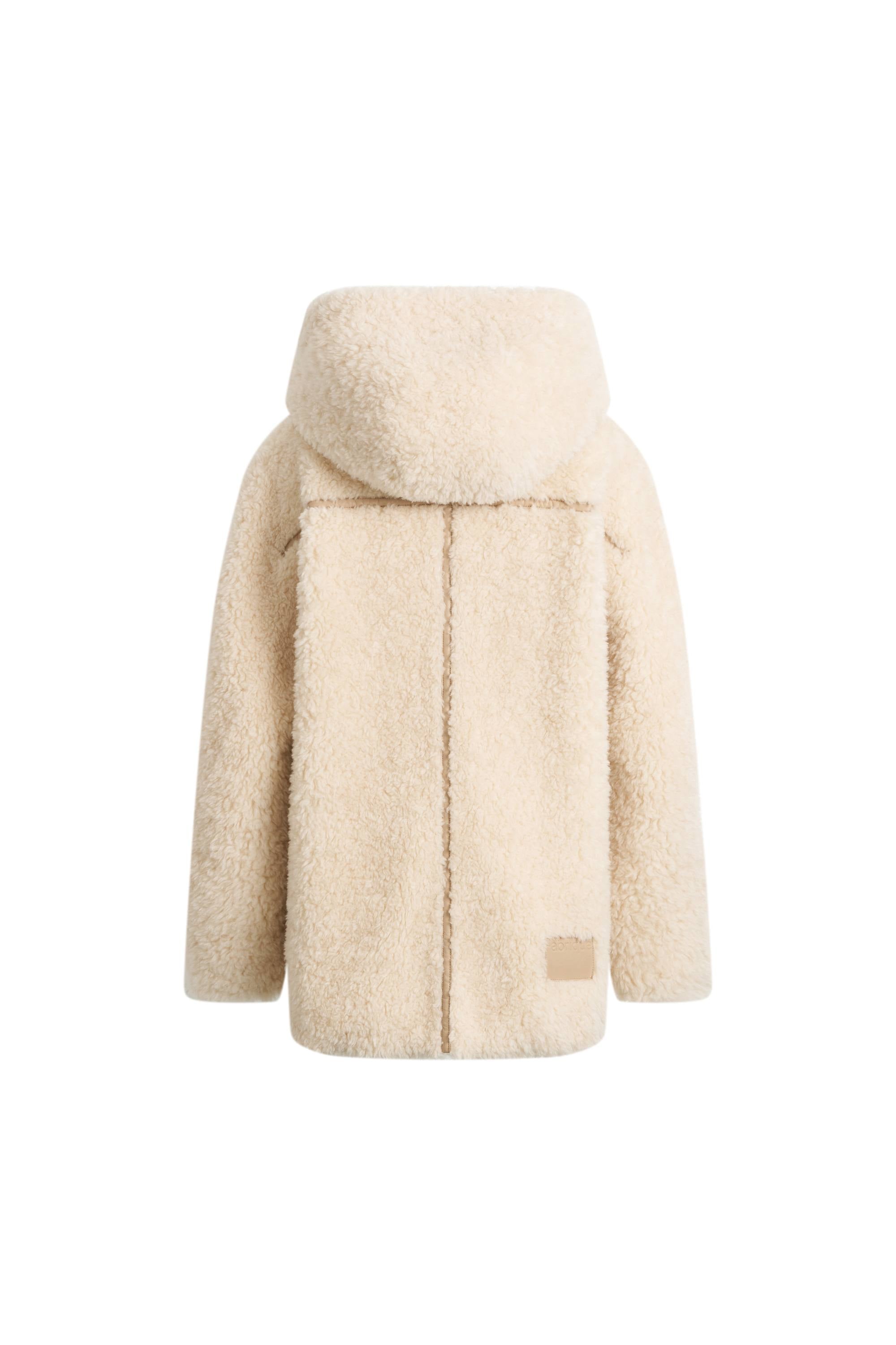 Cora Horn Button Hooded Jacket in 100% Merino Teddy Shearling