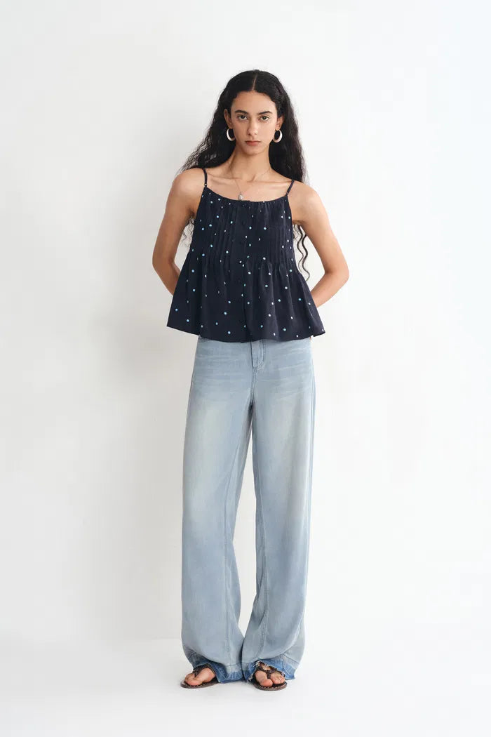 Ellie Polka Dot Cami Top in Linen Blend