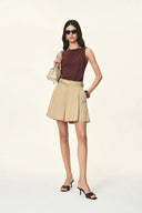 Charlotte Pleated Adjustable Waist Buckle A Line Skort in Lightweight Twill