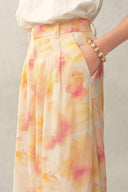 Bella Handpainted Floral Wide Leg Pants in Silk Double Crepe