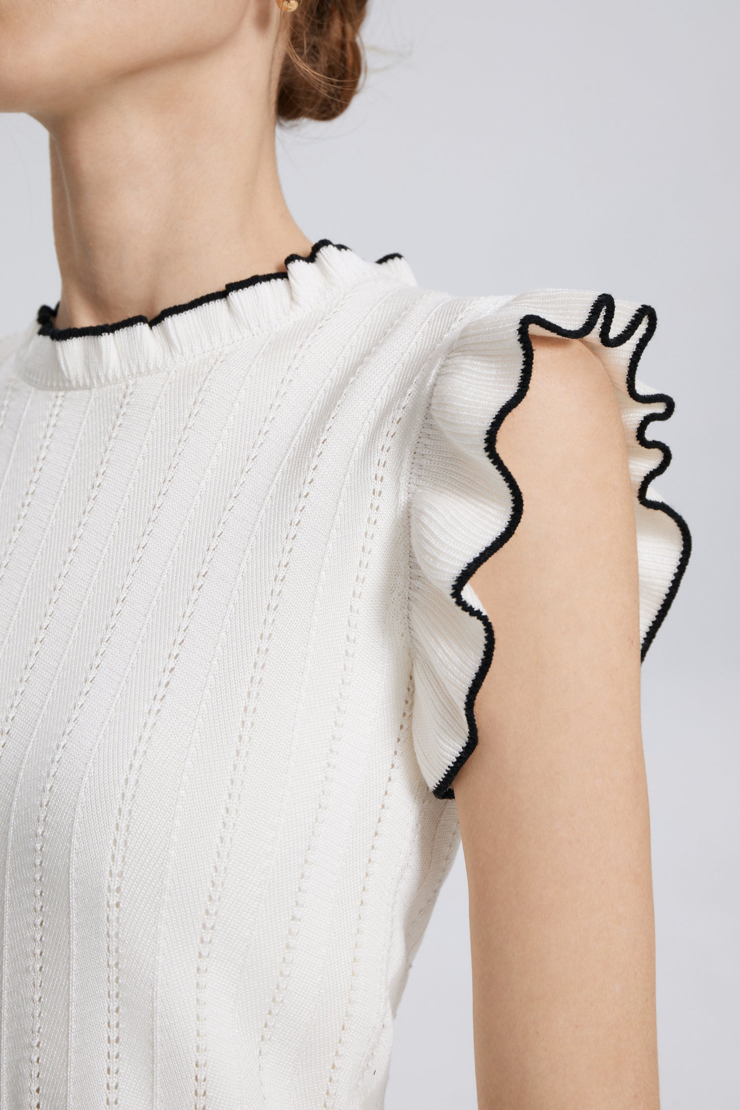 Ava Contrast Ruffle Knit Top in Silk Blend