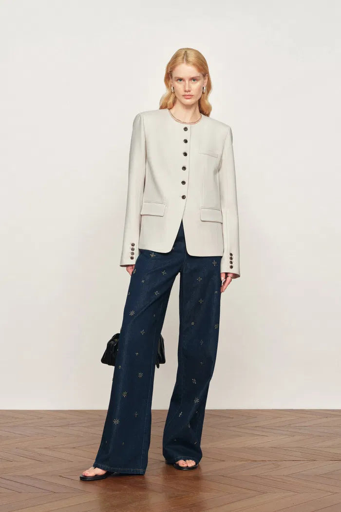 Celia Round Neck Suit Blazer in Fine Worsted Wool