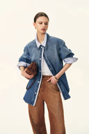 Harlow Striped Contrast Patchwork Shirt in Cotton Denim
