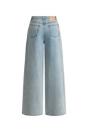 Celeste Light Blue Pleated Wide Leg Jeans in Cotton Denim