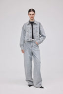 Jean patchwork texturé Eliana en denim jacquard délavé