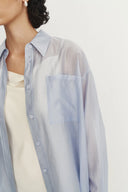 Bella Blue Sheer Button-Up Shirt in Lyocell Blend