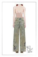 Thalia Devoré Jeans in Composite Denim-Washed Grey Denim