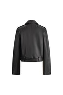 Veste biker Olympe à patte de boutonnage inclinée en cuir d'agneau
