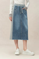 Falda midi Elvin patchwork en denim de algodón