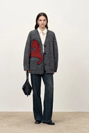 Polly V Neck Pony Motif Cardigan in Alpaca Blend Knit