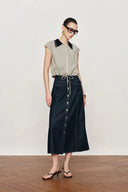 Nino Contrast Collar Sleeveless Shirt Top in Cotton Poplin