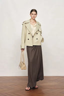 Beatrice Contrast-Trim Short Trench Coat in High-Density Cotton Twill