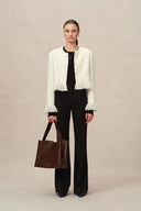 Violette handgefertigte Fransen-Tweedjacke aus Woll-Lurex