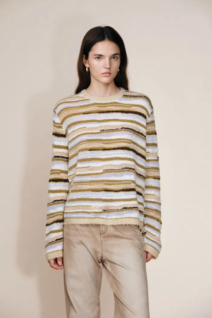 Green River Bouclé Mixed Stripe Sweater in Merino-Mohair Multi-Yarn