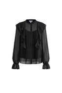 Lea Ruffled Pleated Shirt in Silk Georgette