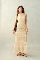 Completo abbinato Beatrice: top e gonna traforati con fiori 3D in maglia di lino