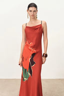 Nellie Hand Painted Printed Slip Dress in Silk Satin