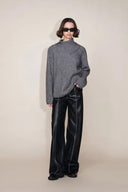 Iris Quilted Contrast Stitching Pants in Faux Leather