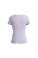 Linnea Ruches Zoom Korte Mouw Top in Katoen Wol Gebreid