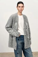 Cardigan Violet à travail manuel Cereus Flora en maille mélange alpaga