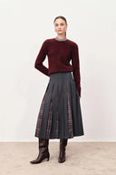 Henrie Pleated Check Maxi Skirt in Fine Wool Blend