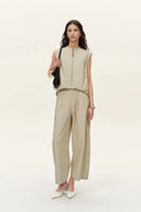 Sienna Airy Drawstring Barrel Leg Pants in Cotton Blend