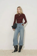 Edith Runched Long Sleeve Top in Lightweight Merino Wool Knit