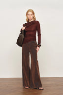 Edith Runched Long Sleeve Top in Lightweight Merino Wool Knit