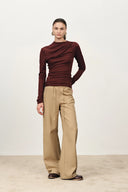 Edith Runched Long Sleeve Top in Lightweight Merino Wool Knit