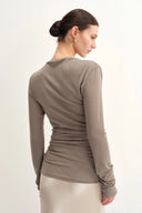Edith Sculpted Look Gathering Long Sleeve Top in Merino Wool Knit