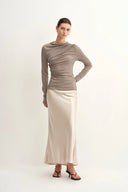 Edith Sculpted Look Gathering Long Sleeve Top in Merino Wool Knit