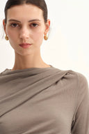 Edith Sculpted Look Gathering Long Sleeve Top in Merino Wool Knit