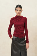 Edith Sculptural Ruched Top in Stretch Knit