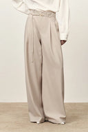Halley Tie Waist Wide Leg Suit Pants in Wrinkle Resistant Suiting Fabric