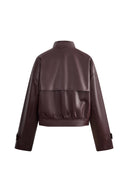 Gia Trenchcoat-Kragen Kurze Jacke aus Kunstleder