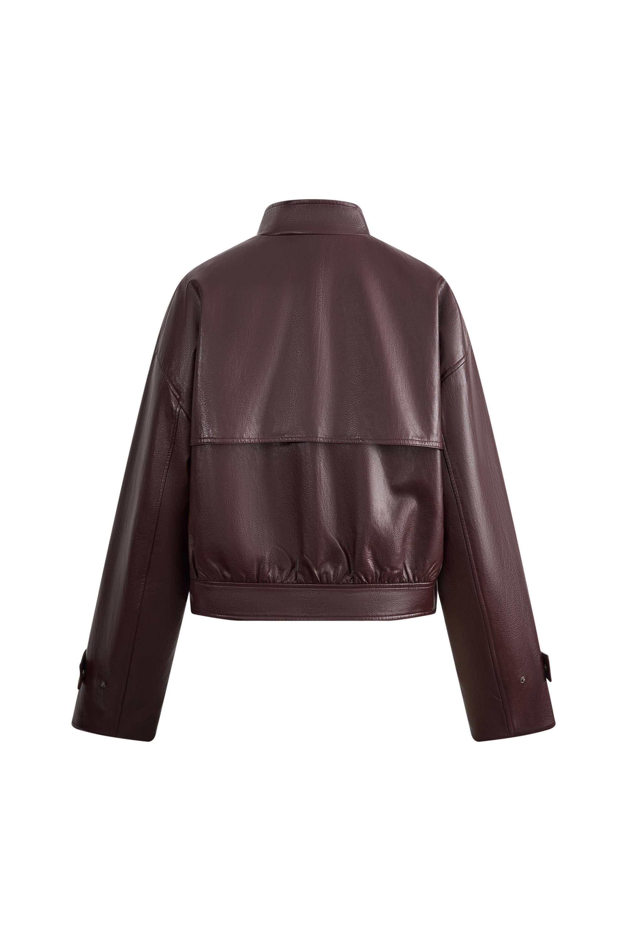 Gia Trench Style Collar Short Jacket in Faux Leather – fbrq.com