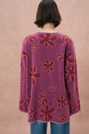 Louloudia Handgehäkelter Rand Floral Jacquard Cardigan aus elastischem Merinowollstrick