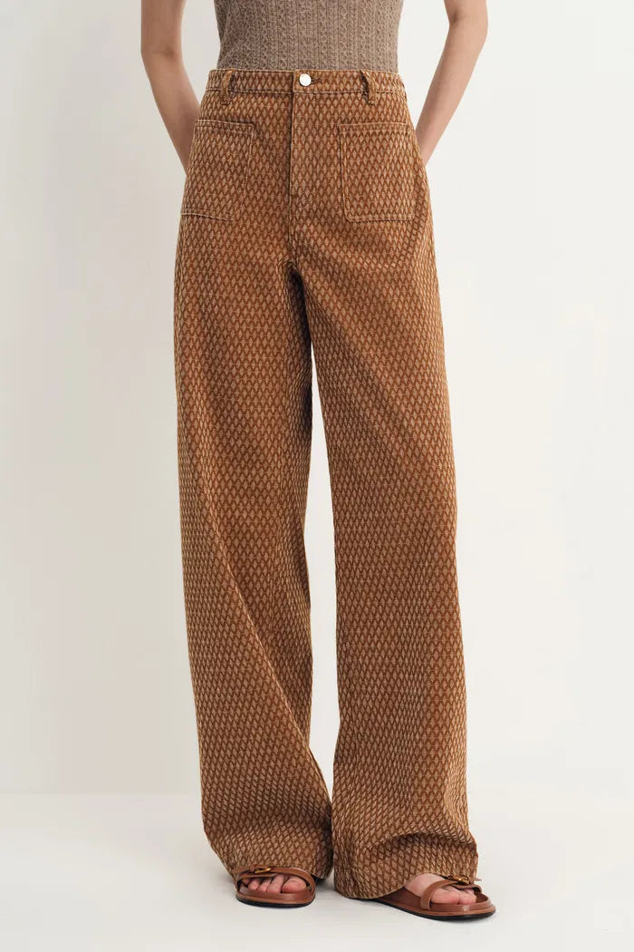 Hilda Geometric Texture Baggy Jeans in Faded Jacquard Denim