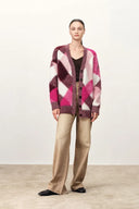 Cardigan a Quadri Intrecciati Solstice in Misto Lana-Alpaca