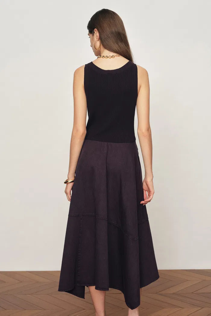 Kaia Paneled Waist Tie Sleeveless Dress in Cotton Knit and Tencel Denim XL Kaia Paneled Waist Tie Sleeveless Dress in Cotton Knit and Tencel Denim XL