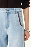 Jean jambe large patchwork doux Luna en denim coton