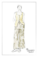 Diana Handwork Beads Crop Flare Pants in Linen Blend