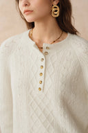 Pull Cersei à col Henley motif torsadé fait main en laine mérinos
