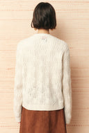 Rosalie Hand Embroidery Openwork Cardigan in Wool Cotton Blend
