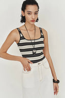 Débardeur Sans Manches Col Carré Ajusté Liz en Maille Côtelée Très Extensible